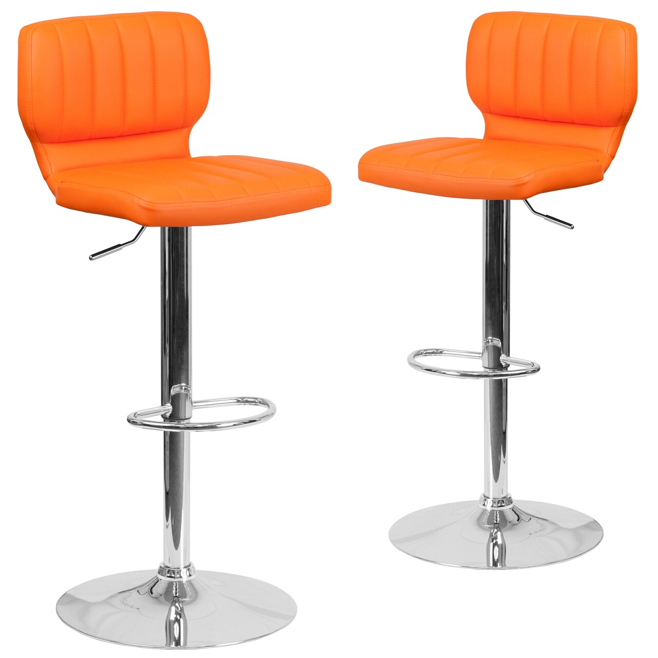 Merrick Lane Set of Two Swivel Bar Stools with Vertical Stitched Back and Adjustable Chrome Base with Footrest
